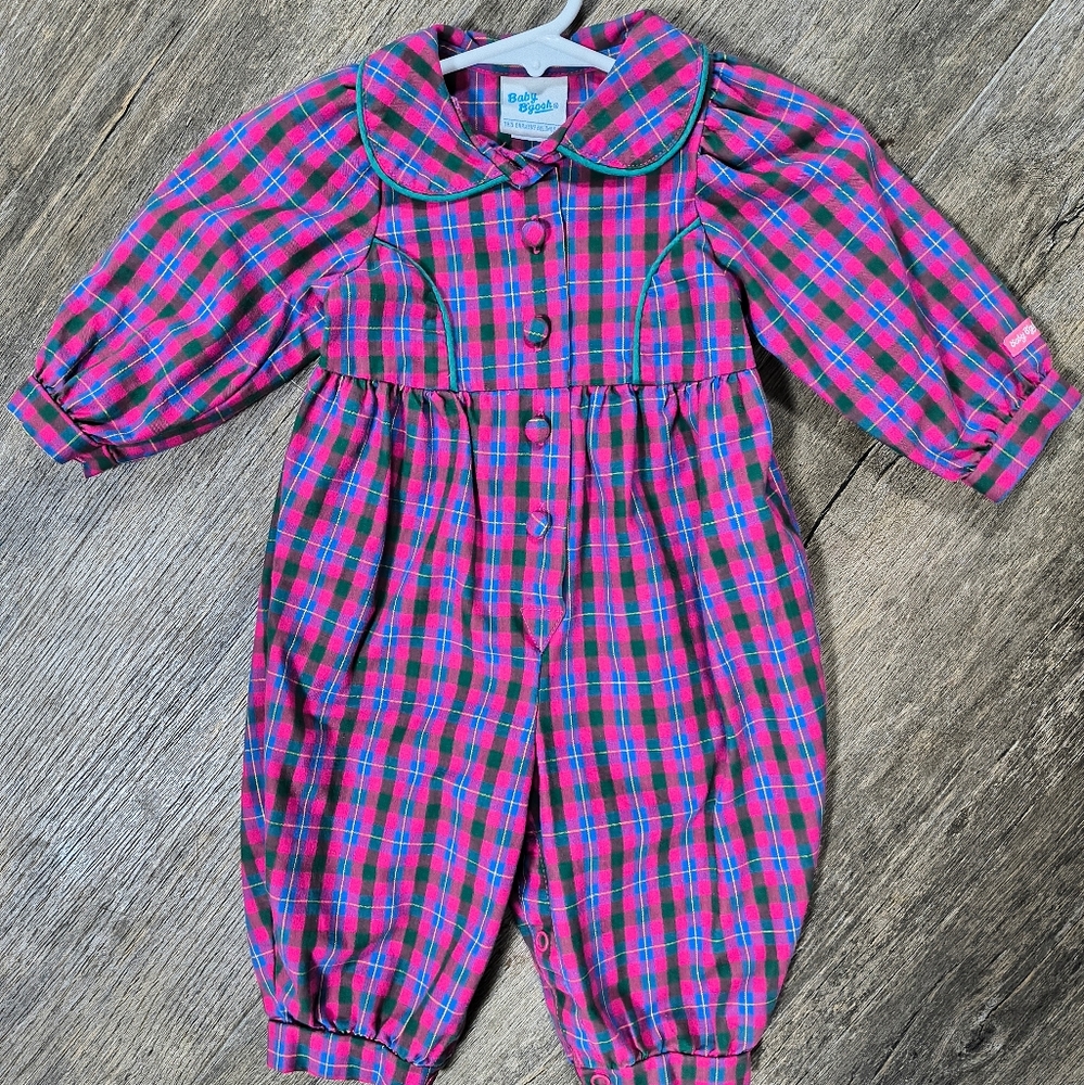 Plaid Baby Romper with Peter Pan Collar